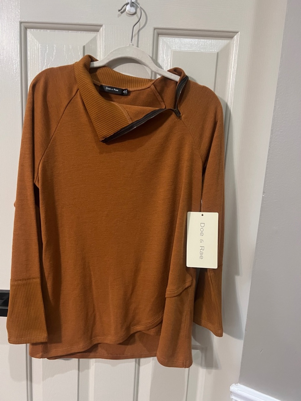 Doe & Rae Rust Brown Funnel Collar Knit Sweater